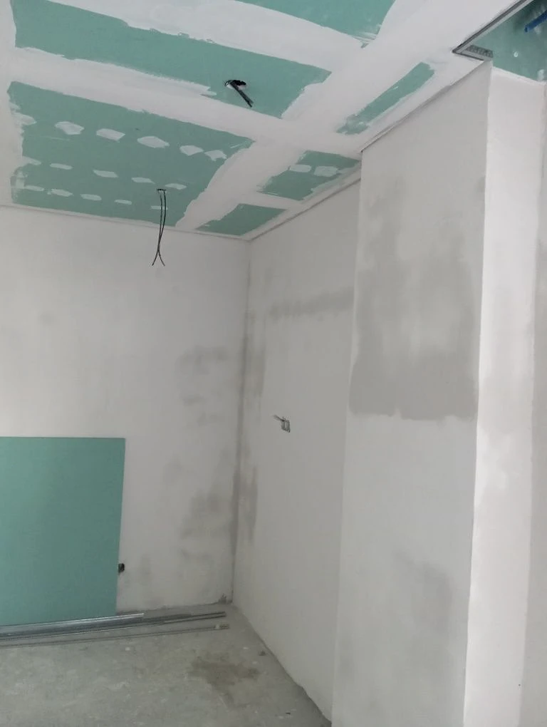 Divisão em pladur com paredes barradas e teto ainda em placa